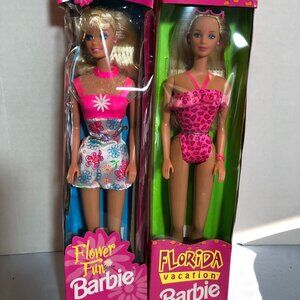 NEW 1998 Florida Vacation 20535 & 1996 Flower Fun Barbie 16063 #F73